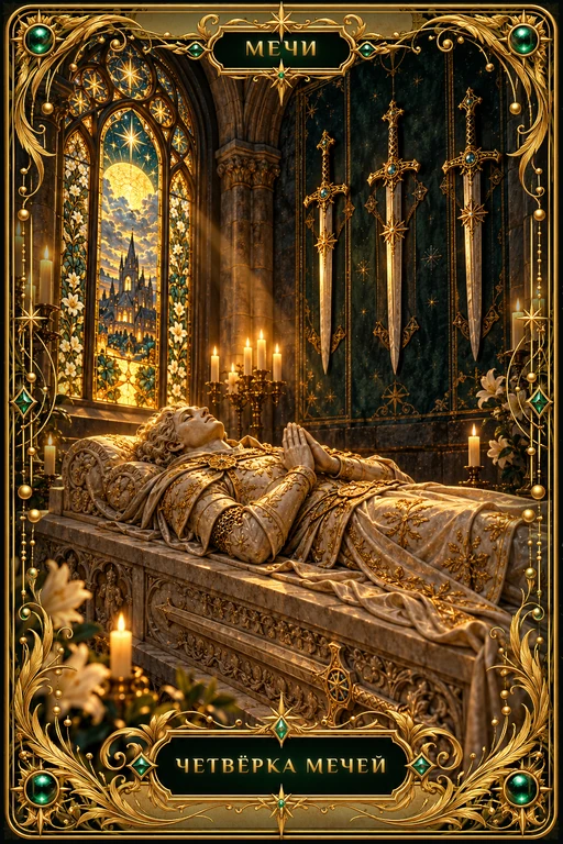 Карта Таро Четвёрка Мечей